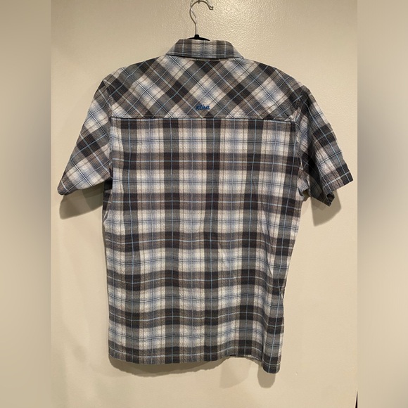 Kühl Short Sleeve Button Down Shirt Mens Medium Blue Gray Plaid Pocket - Picture 3 of 8